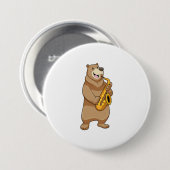 Bear as Musician with Saxophone Ronde Button 7,6 Cm (Voorkant /achterkant)