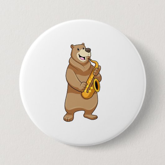 Bear as Musician with Saxophone Ronde Button 7,6 Cm (Voorkant)