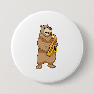 Bear as Musician with Saxophone Ronde Button 7,6 Cm