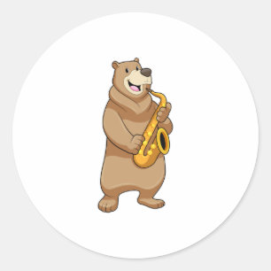 Bear as Musician with Saxophone Ronde Sticker