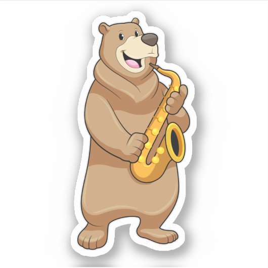 Bear as Musician with Saxophone Sticker (Voorkant)