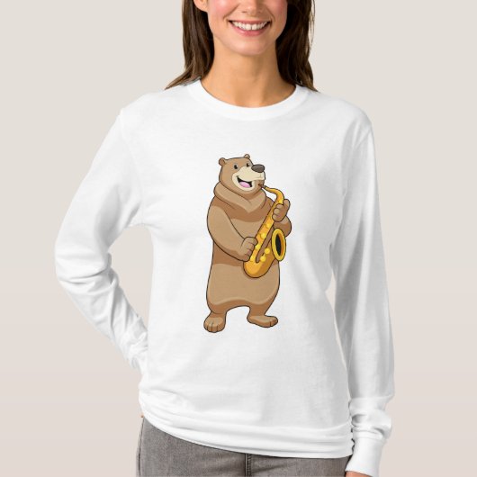 Bear as Musician with Saxophone T-shirt (Voorkant)