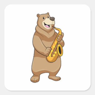 Bear as Musician with Saxophone Vierkante Sticker