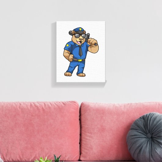 Bear as Police officer with Baton Canvas Afdruk (Insitu (Woonkamer))