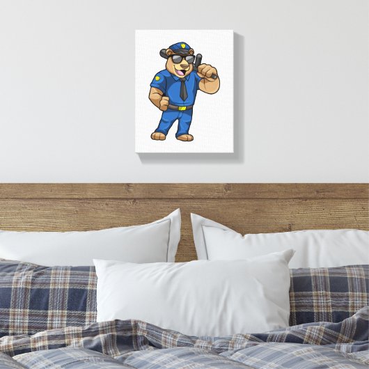 Bear as Police officer with Baton Canvas Afdruk (Insitu (Slaapkamer))