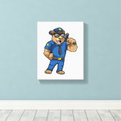 Bear as Police officer with Baton Canvas Afdruk (Insitu (Houten vloer))