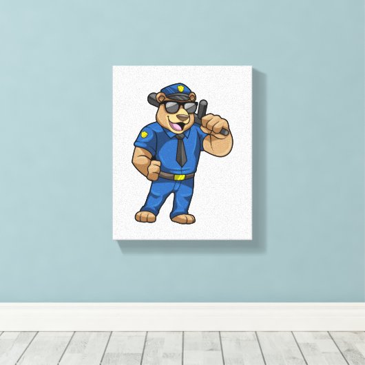 Bear as Police officer with Baton Canvas Afdruk (Insitu (Houten vloer))