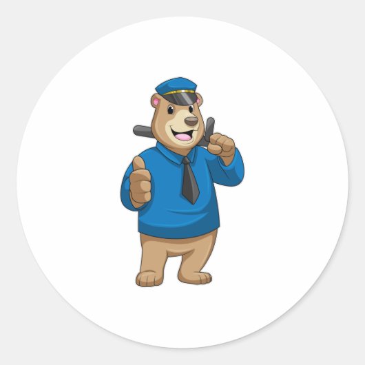 Bear as Police officer with Police hat Ronde Sticker (Voorkant)