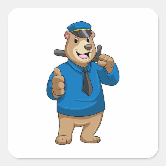 Bear as Police officer with Police hat Vierkante Sticker (Voorkant)