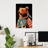 Bear Astronaut Poster, Bear Retro Print, Brown Poster (Thuiskantoor)