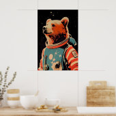 Bear Astronaut Poster, Bear Retro Print, Brown Poster (Keuken)