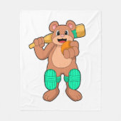Bear at Cricket with Cricket bat Fleece Deken (Voorkant)
