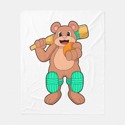 Bear at Cricket with Cricket bat Fleece Deken (Voorkant)