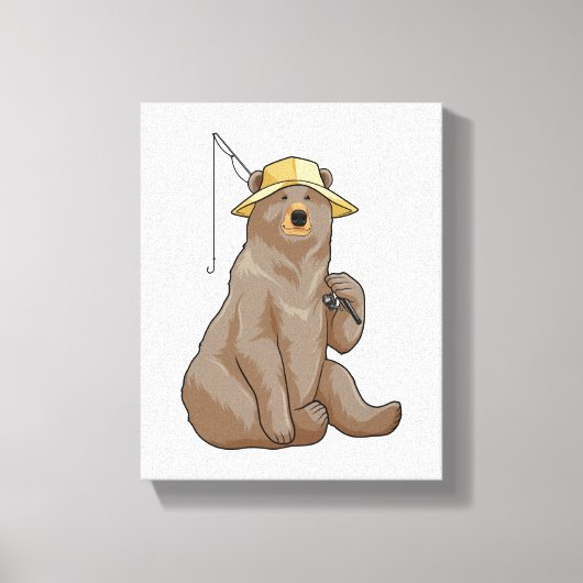 Bear at Fishing with Fishing rod Canvas Afdruk (Voorkant)