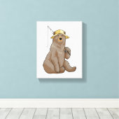 Bear at Fishing with Fishing rod Canvas Afdruk (Insitu (Houten vloer))