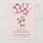 Bear Baby Girl Pink Budget Pregnancy Reveal Aankondigingskaart (Voorkant)