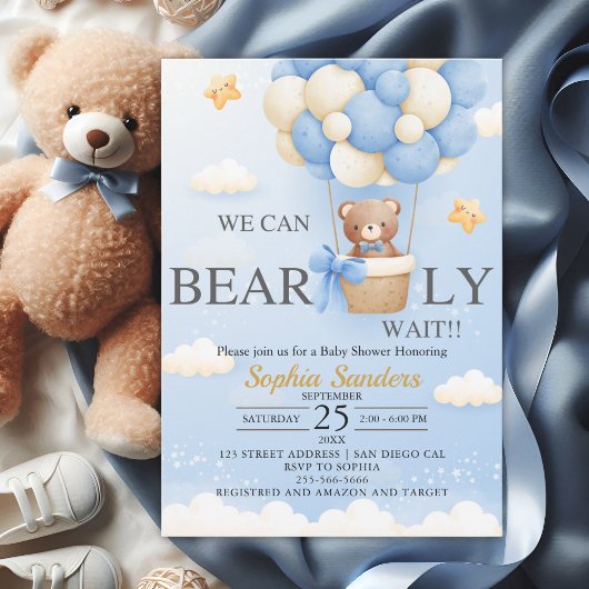 Bear Baby Shower for Boy | We Can Bearly wait Kaart