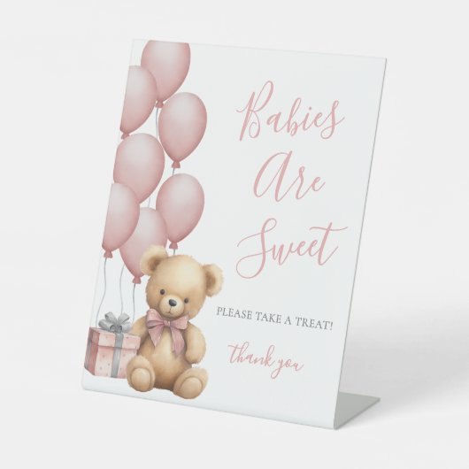 Bear Baby Shower Pink Sweets Reclamebord Met Voetstuk (Voorkant)
