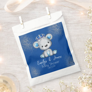 Bear Baby Shower Prince Sparkly Blue Boys Bedankzakje