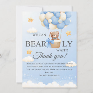 Bear Baby Shower Thank You Card | Boy Shower Bedankkaart