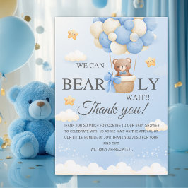 Bear Baby Shower Thank You Card | Boy Shower Bedankkaart