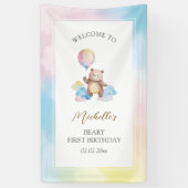 Bear Balloon Clouds Beary First Birthday Welcome Spandoek (Verticaal)