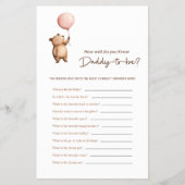 Bear Balloon Daddy Trivia Baby Shower Game Flyer (Voorkant)