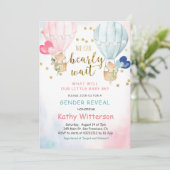 Bear Balloon Gender Reveal Baby Shower Invitation Kaart (Staand voorkant)