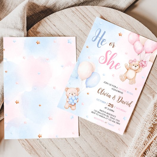 Bear Balloon Gender Reveal  Kaart