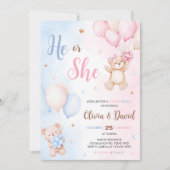 Bear Balloon Gender Reveal  Kaart (Voorkant)