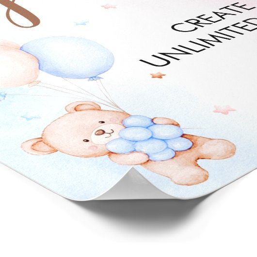 Bear Balloon Gender Reveal Sign Poster (Hoek)