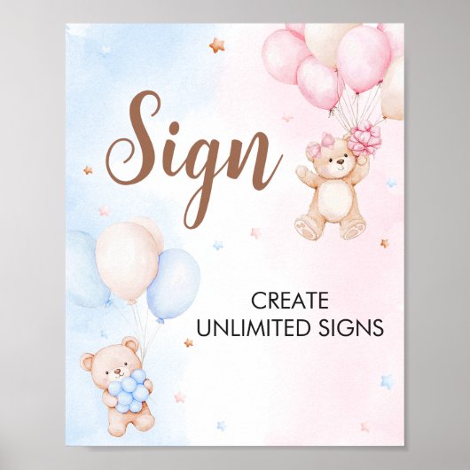 Bear Balloon Gender Reveal Sign Poster (Voorkant)