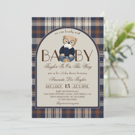 Bear Bearly Wait Luxury Boy Baby Shower Kaart (Staand voorkant)
