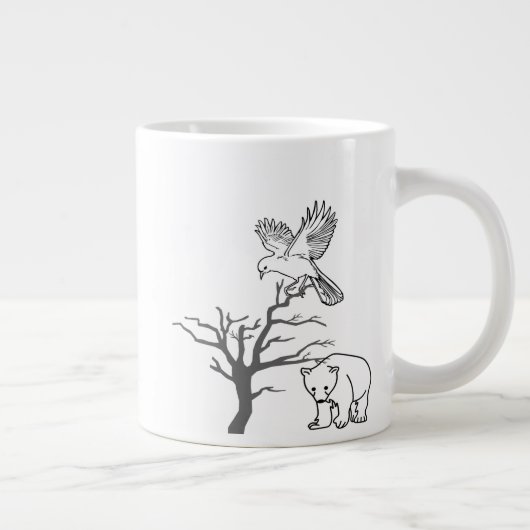 Bear, Bird, and Bare Tree Nature Scene Grote Koffiekop (Rechts)