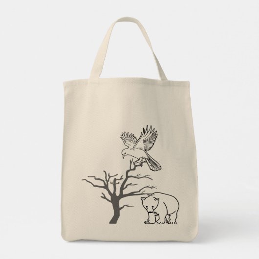 Bear, Bird, and Bare Tree Nature Scene Tote Bag (Achterkant)