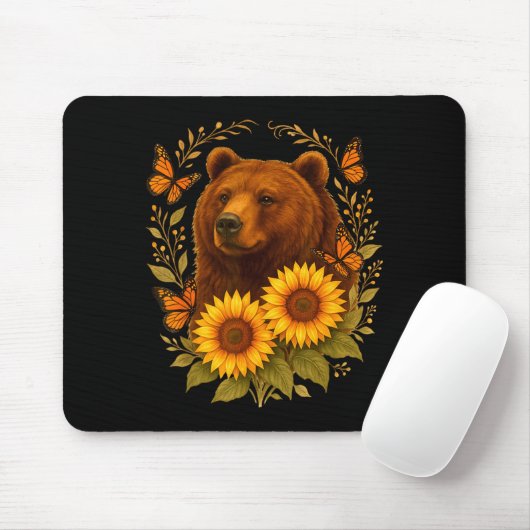 Bear Butterfly Nature Rustic Sunflower Monarch Art Muismat (Met muis)