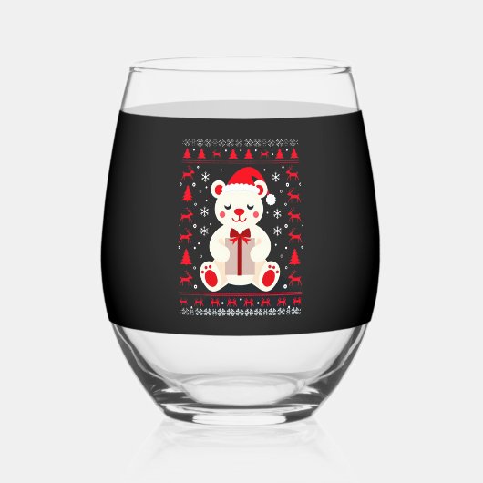 Bear Christmas Christmas (1) Wijnglas Zonder Voet (Voorkant)