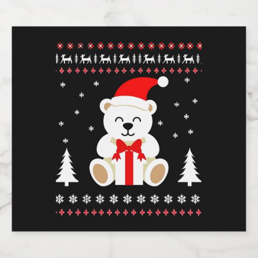 Bear Christmas Christmas (4) Sparkling Wijnetiket (Enkel label)