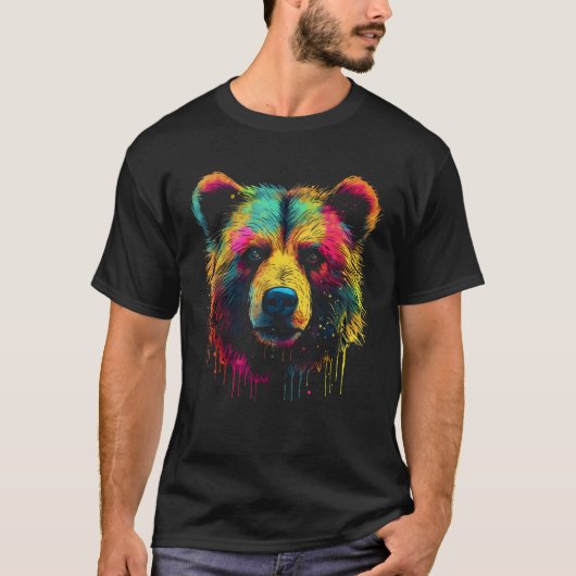 Bear colourful forest artwork animal art bear t-shirt (Voorkant)