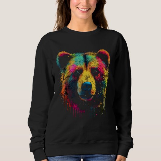 Bear colourful forest artwork animal art bear trui (Voorkant)