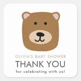 Bear cub Baby Shower Thank you Card Vierkante Sticker