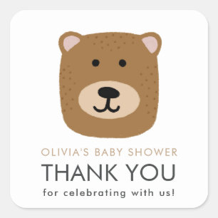 Bear cub Baby Shower Thank you Card Vierkante Sticker