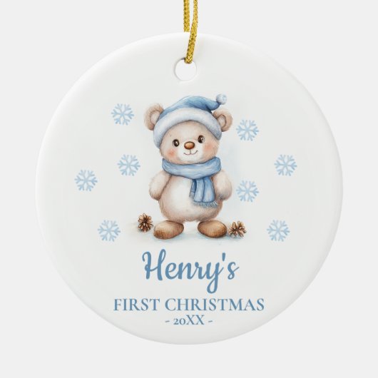 Bear Cub Personalized Baby's First Christmas Keramisch Ornament (Voorkant)