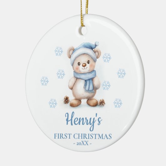 Bear Cub Personalized Baby's First Christmas Keramisch Ornament (Links)