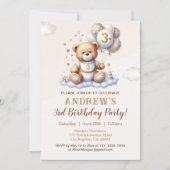 Bear Cute 3rd Birthday Party – Brown Teddy Bear Kaart (Voorkant)