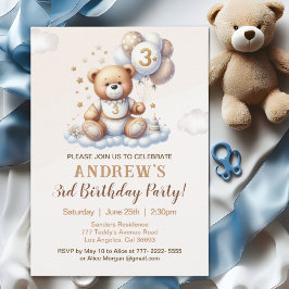 Bear Cute 3rd Birthday Party – Brown Teddy Bear Kaart