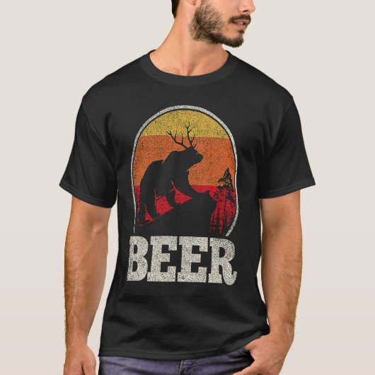 Bear Deer Antlers Funny Craft Beer Retro Graphic T-shirt (Voorkant)
