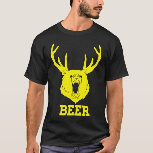 Bear Deer Antlers Funny Craft Beer Retro Graphic T T-shirt (Voorkant)