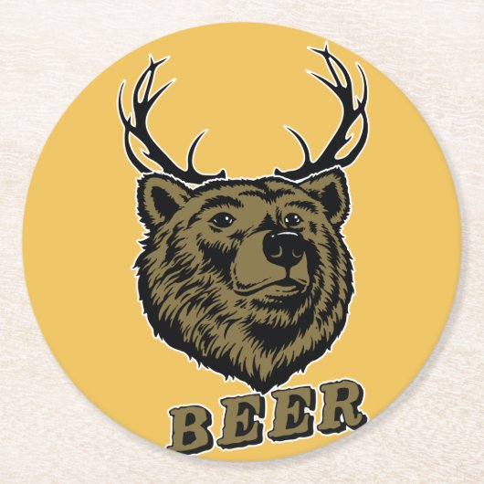 Bear + Deer = Beer? Ronde Kartonnen Onderzetter (Voorkant)