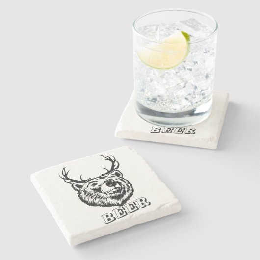 Bear + Deer = Beer? Stenen Onderzetter (Zijkant)